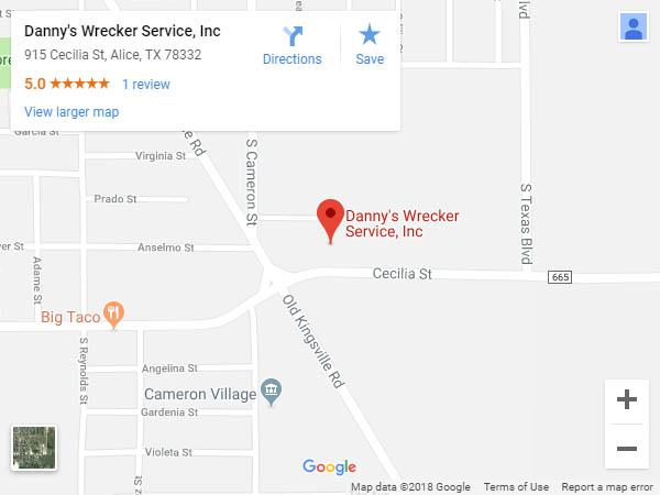 Map of Danny's Wrecker Service Location
